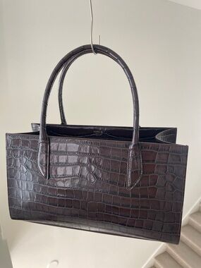 AUREUM Dark Brown Croc-Embossed Leather Shoulder Bag